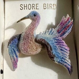 Vintage Animal Brooch Scatter Pin Mica Flocked Beach SHORE Bird Pastel Rainbow